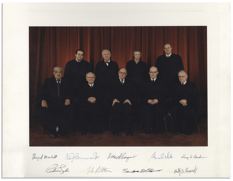 The Rehnquist Supreme Court Signed Photo Mat -- Signed by All Nine Justices, Circa Late 1980s